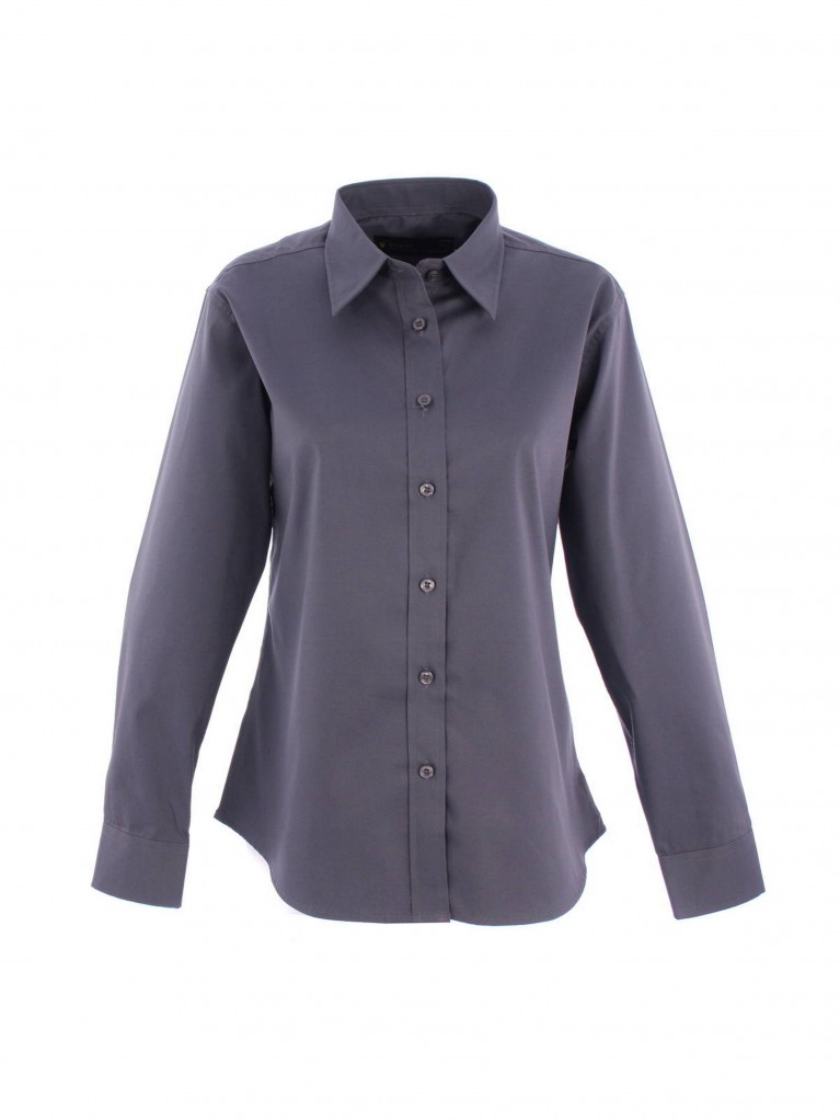 Ladies Long Sleeve Pinpoint Oxford Shirt embroidered with school logo
