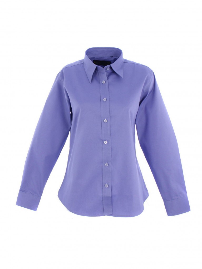 Ladies Long Sleeve Pinpoint Oxford Shirt embroidered with school logo