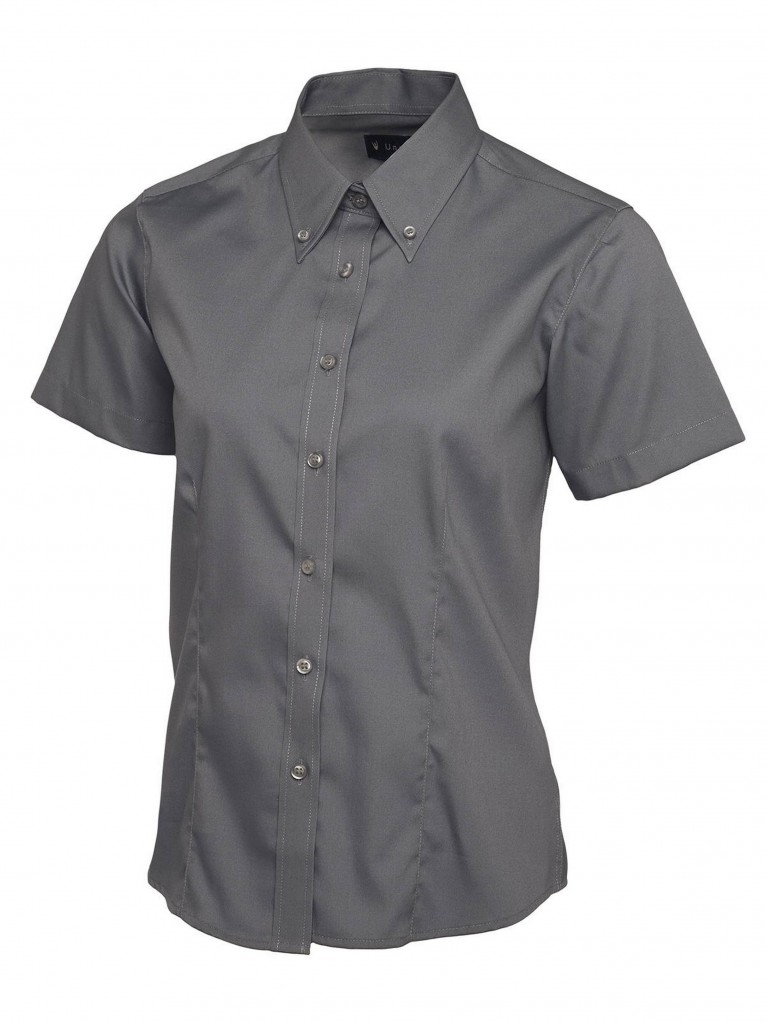 Ladies Short Sleeve Pinpoint Oxford Shirt embroidered with school logo