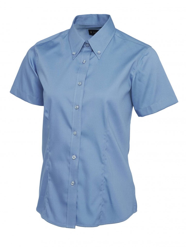 Ladies Short Sleeve Pinpoint Oxford Shirt embroidered with school logo