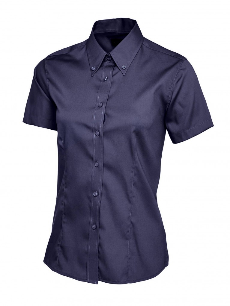 Ladies Short Sleeve Pinpoint Oxford Shirt embroidered with school logo