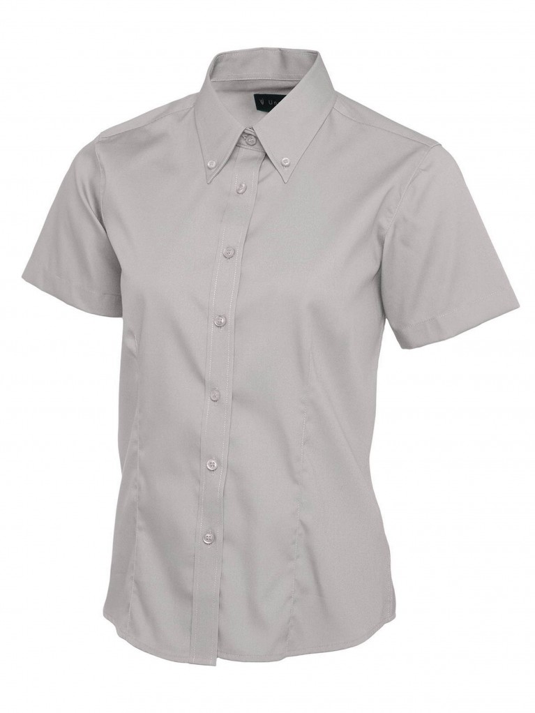 Ladies Short Sleeve Pinpoint Oxford Shirt embroidered with school logo
