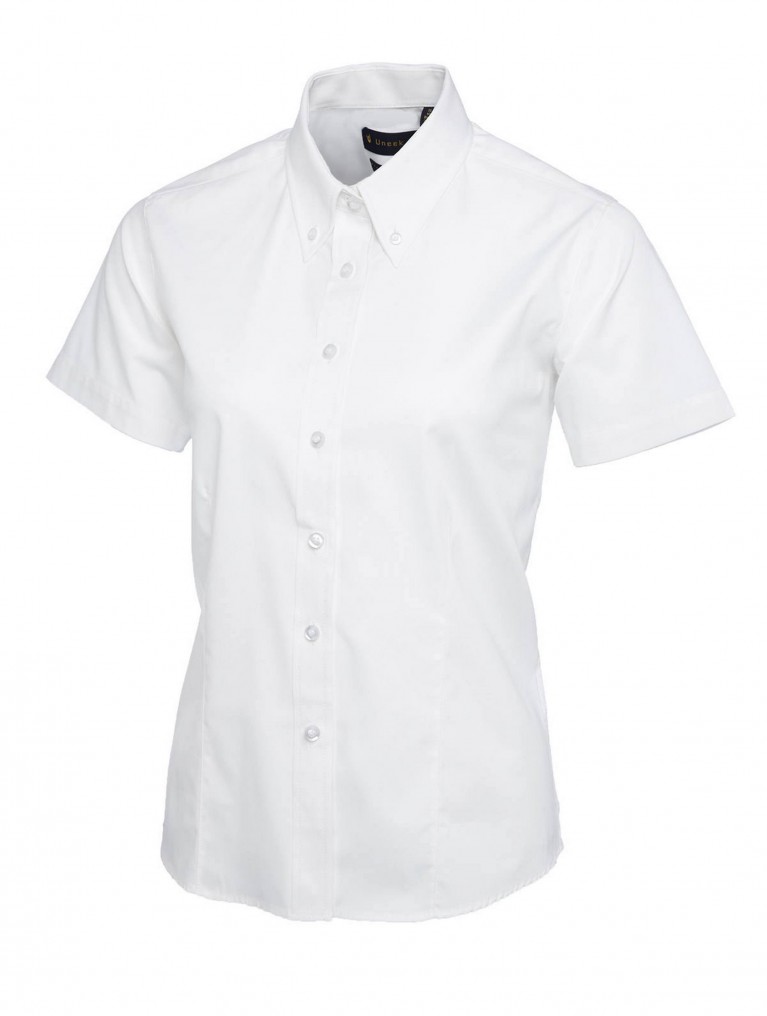 Ladies Short Sleeve Pinpoint Oxford Shirt embroidered with school logo