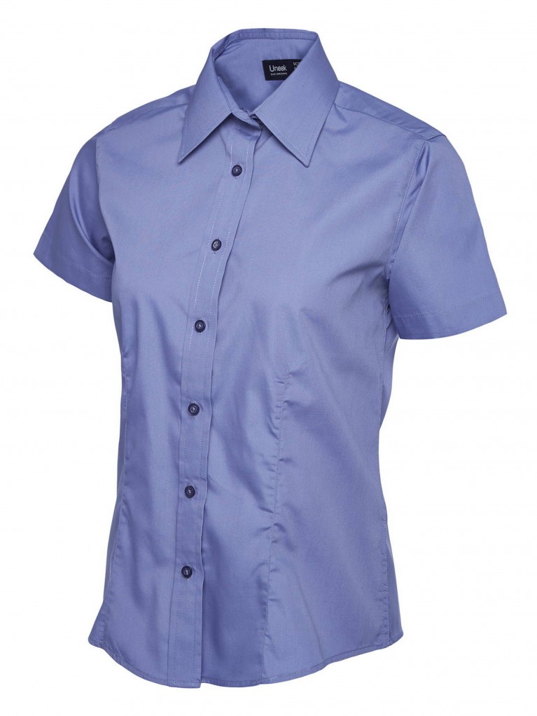 Ladies Short Sleeve Poplin Shirt embroidered with school logo