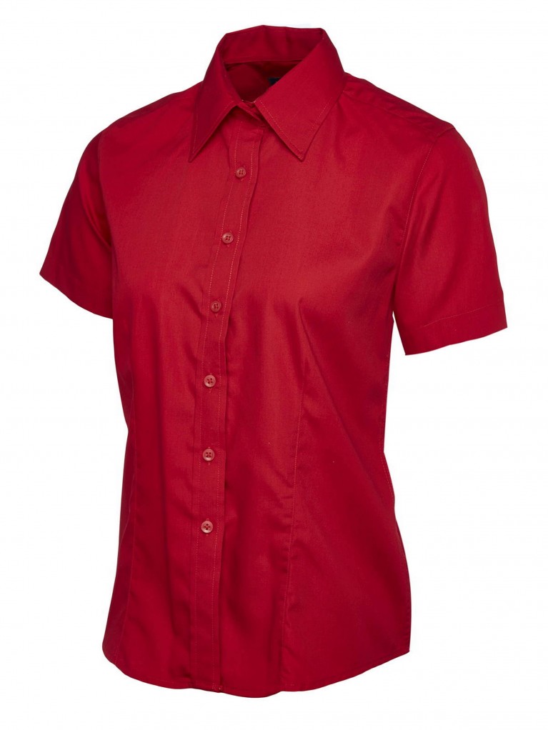 Ladies Short Sleeve Poplin Shirt embroidered with school logo