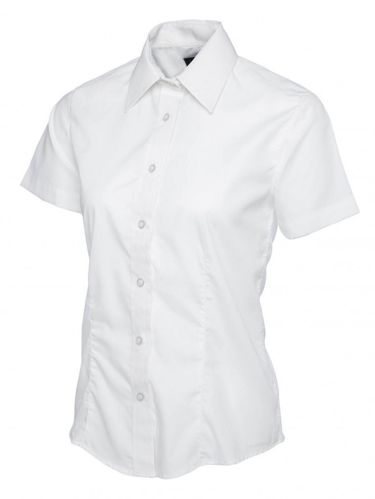 Ladies Short Sleeve Poplin Shirt embroidered with school logo