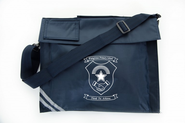 Navy Long Handle Bookbag Printed
